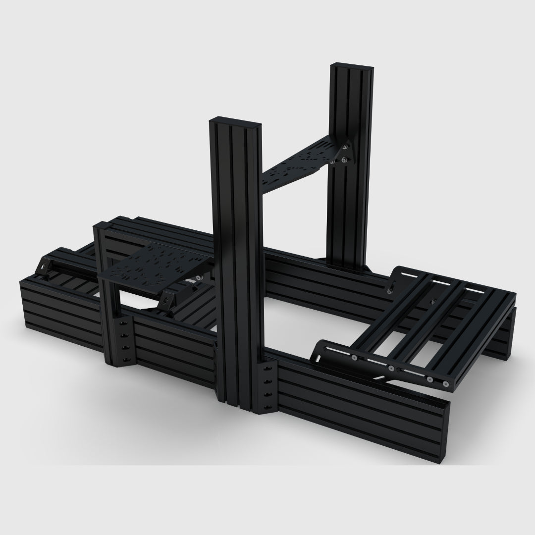 Black metal frame structure on a white background
