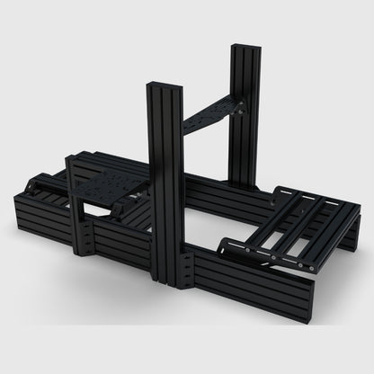 Black metal frame structure on a white background