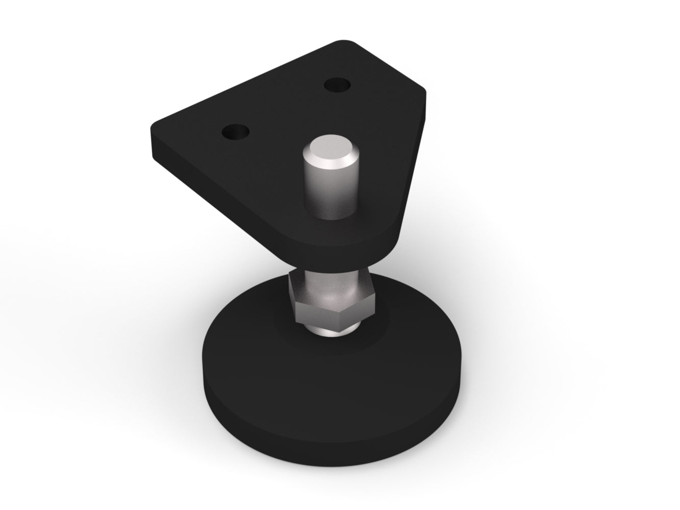 Black metal stand with a round base and cylindrical center on a white background