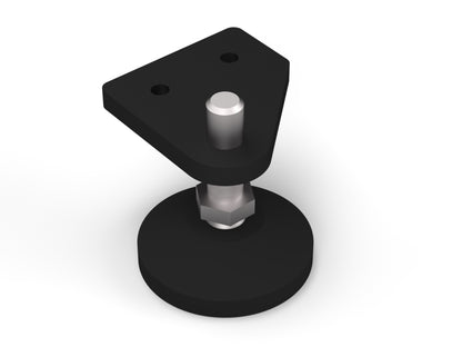 Black metal stand with a round base and cylindrical center on a white background