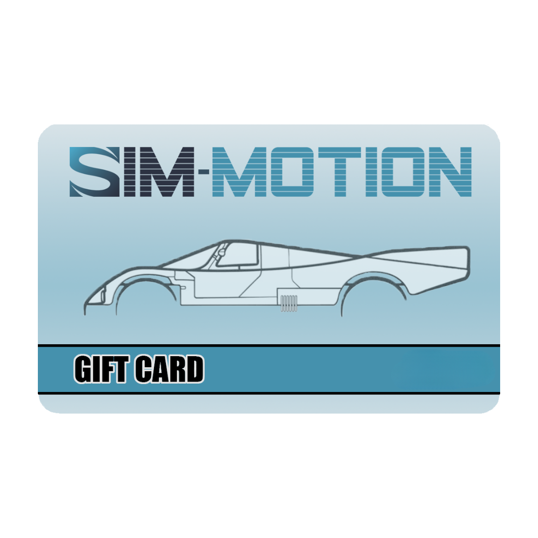 Sim-Motion gift card with car design on a light blue background