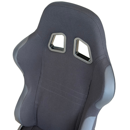 Sim Motion GT1 Pineapple Fabric Seat – installed in sim racing rig