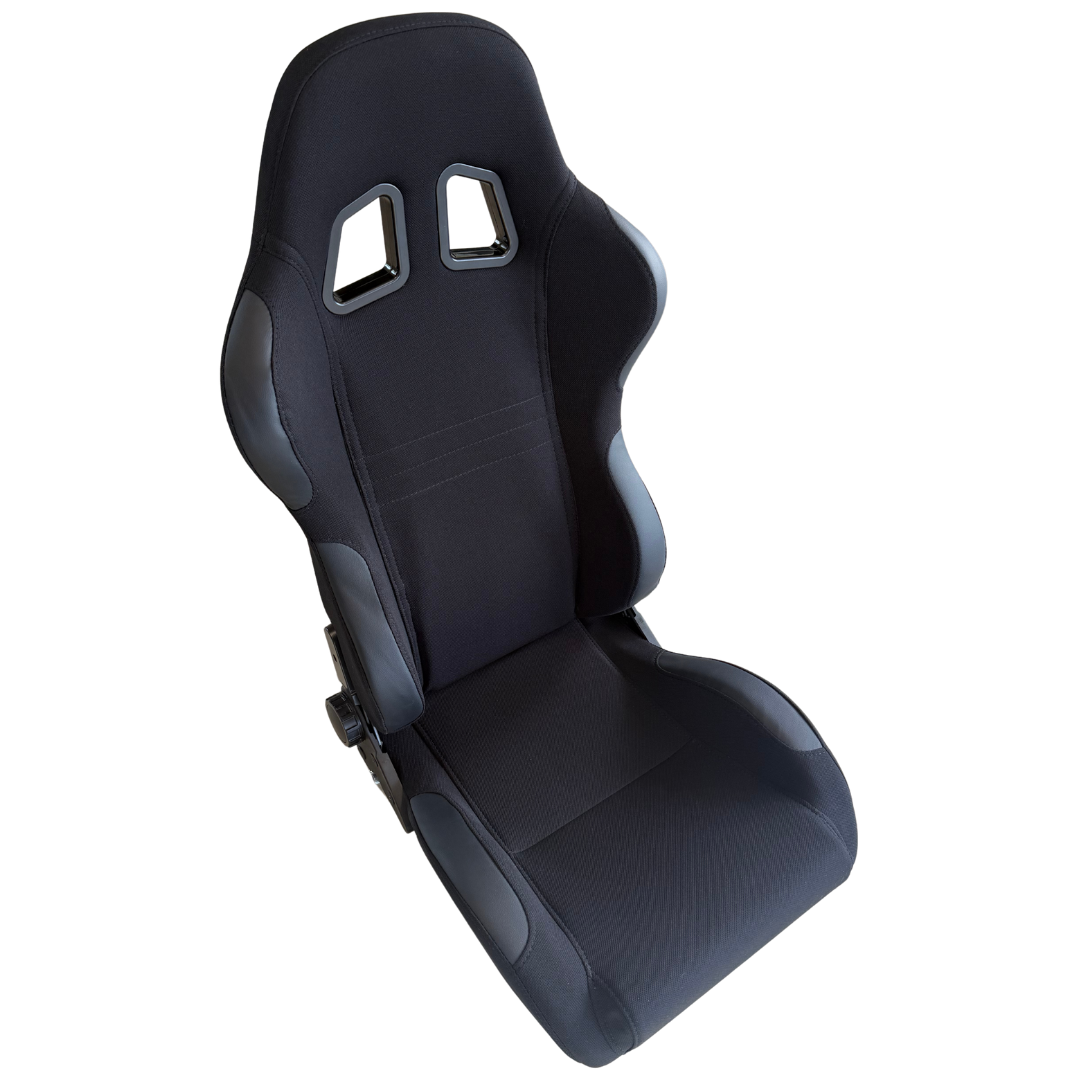 Black racing seat with a white background