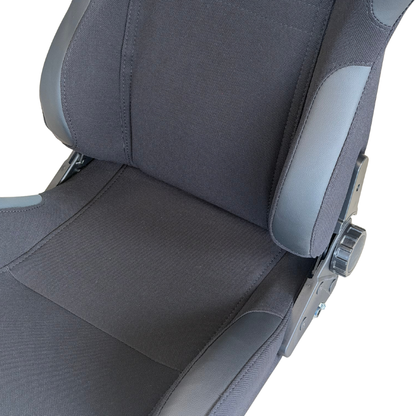 Sim Motion GT1 Pineapple Fabric Seat – installed in sim racing rig