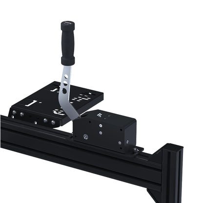 Sim Motion Fanatec Handbrake Mount mounted to upright for ergonomic positioning