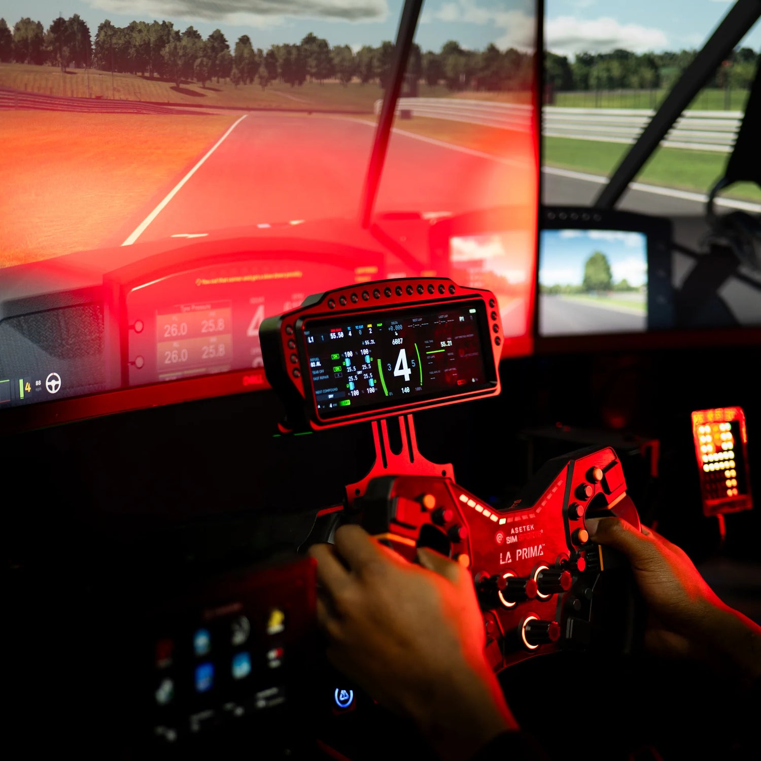 Sim Sport Gadget digital dashboard installed in sim racing cockpit