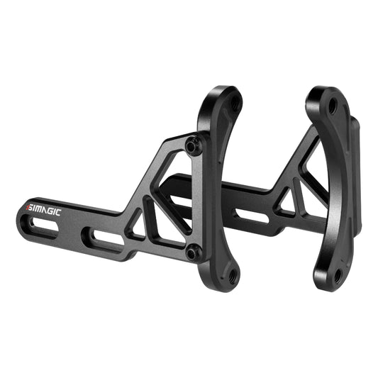 A black Simagic Alpha Evo front mount for sim racing setups