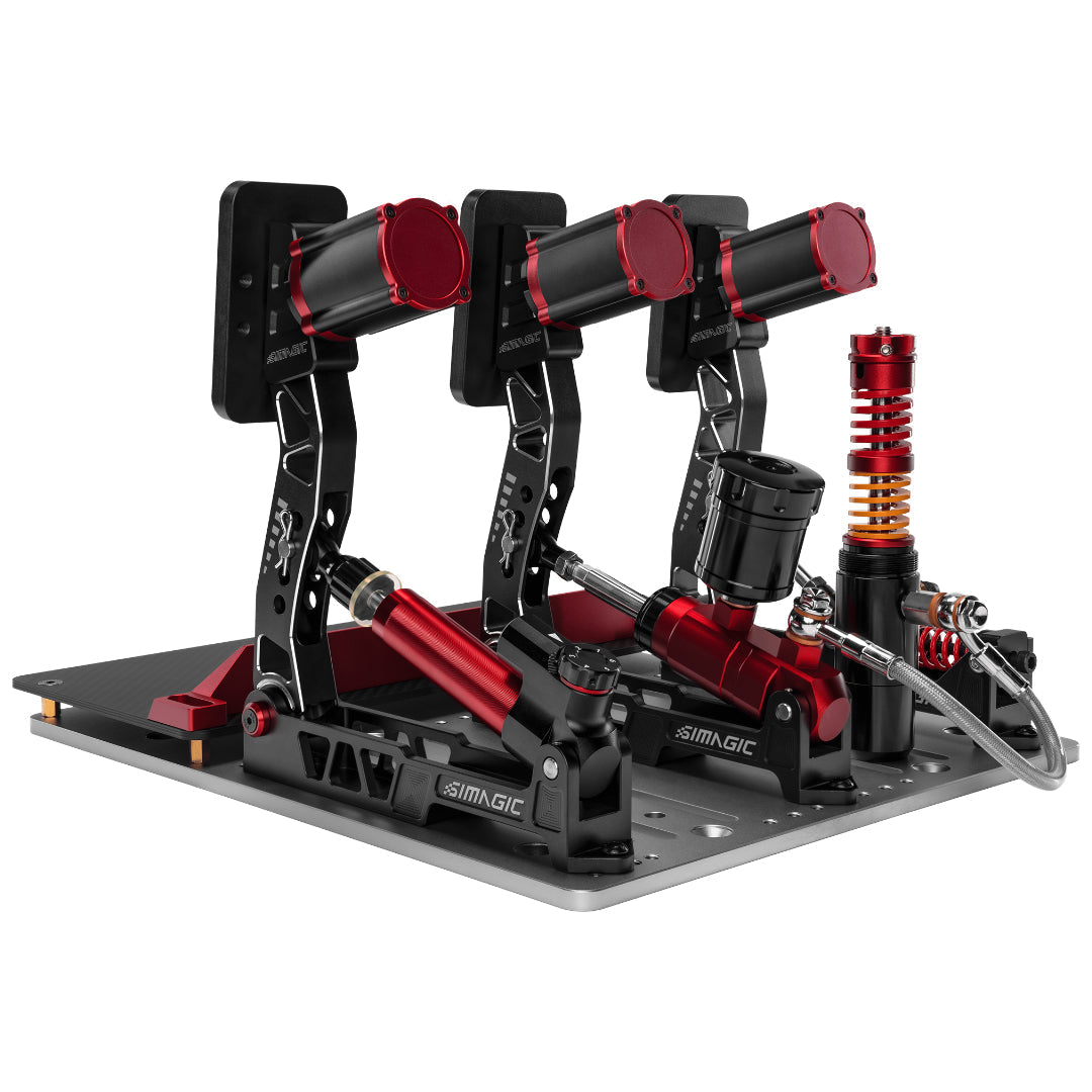 Simagic Haptic Control Module installed on sim racing pedals
