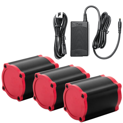 A Simagic Haptic Pedal Reactor with a cylindrical black and red body, accompanied by a power supply and cables.