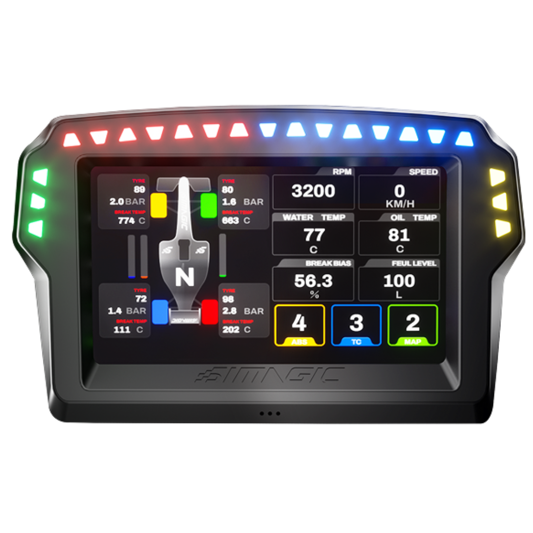 SIMAGIC MagicDash 4 dashboard display mounted for sim racing telemetry