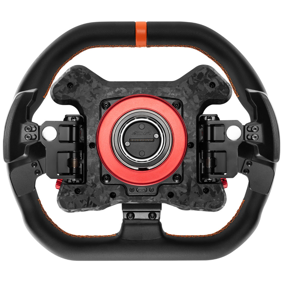 Black and orange steering wheel on a white background