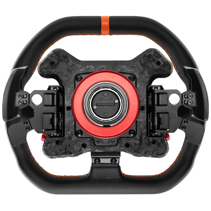 Black and orange steering wheel on a white background