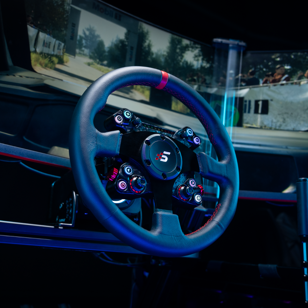 Steering wheel with a logo in a car interior