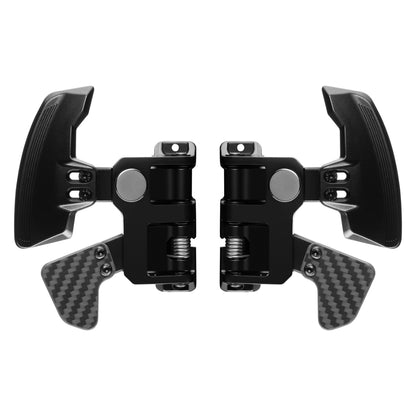 A set of black Simagic Neo X Paddle Shifter Modules with carbon fiber-like textures.