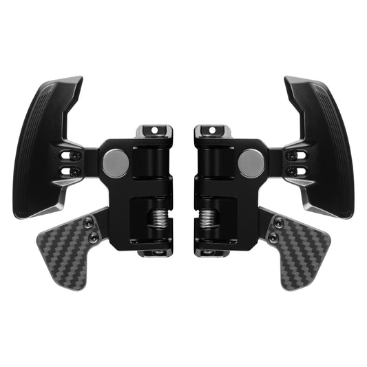 A set of black Simagic Neo X Paddle Shifter Modules with carbon fiber-like textures.