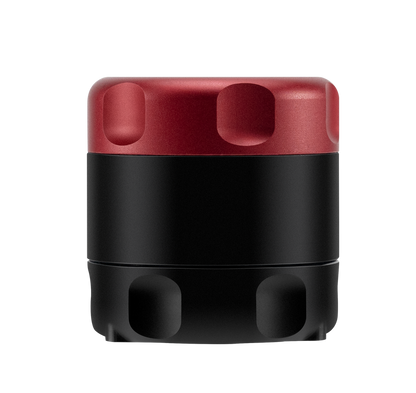 Black and red cylindrical container on a white background
