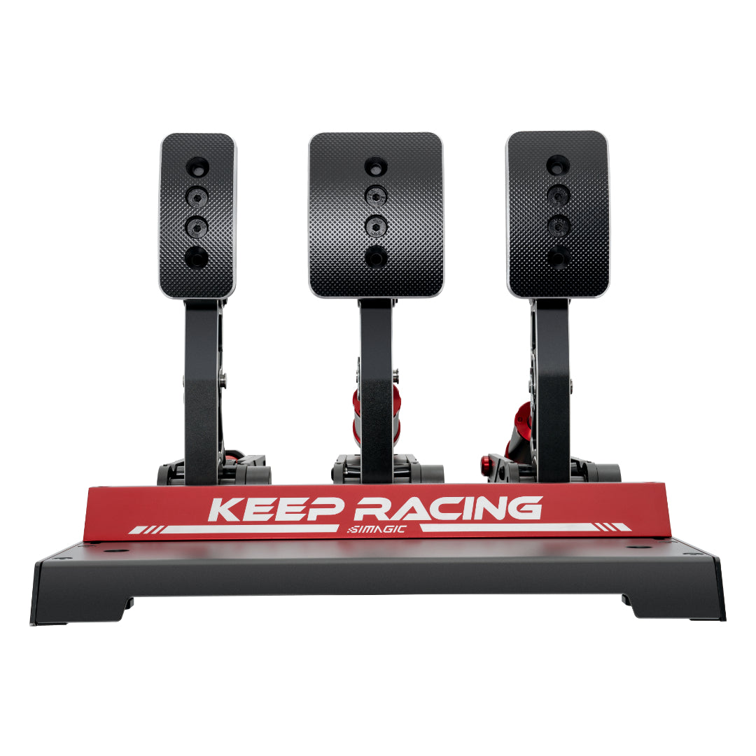 Simagic P1000 Heel Stop – mounted on pedal set for stability