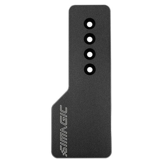 A black long throttle pedal with mounting holes and the Simagic logo on the lower right corner.