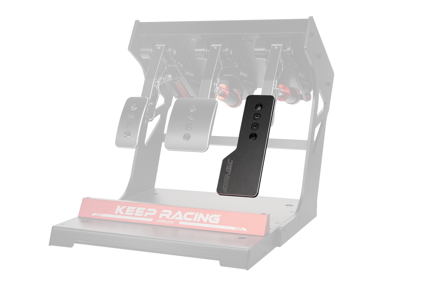 Simagic P1000 long throttle pedal face installed on pedal set