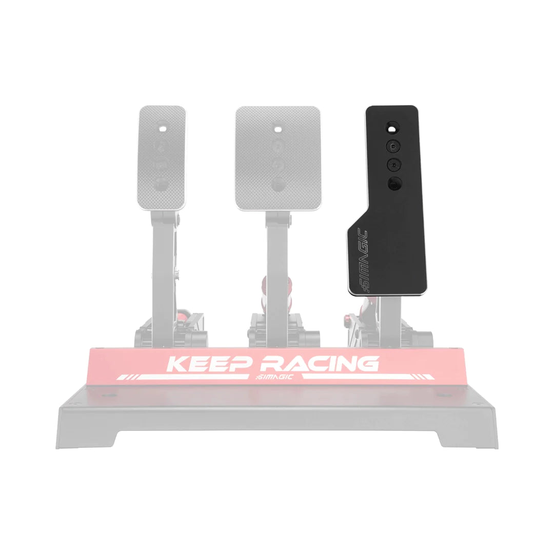 Simagic P1000 long throttle pedal face installed on pedal set