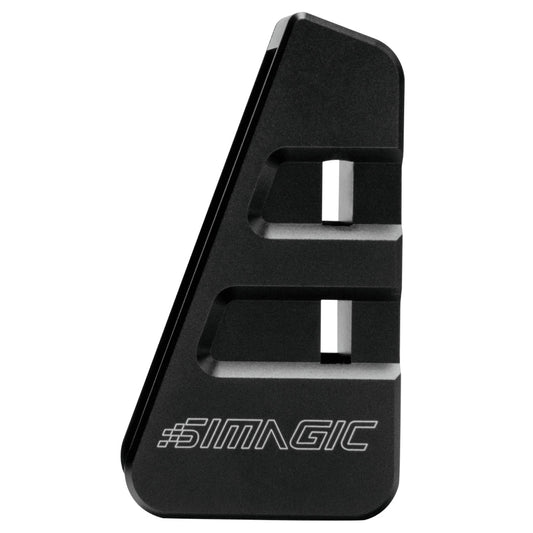 A black bracket designed for the Simagic P2000 Haptic Feedback kit, featuring cut-outs and a branded logo.