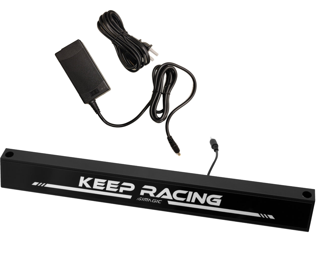 A black Simagic Sim Ray Heel Stop accessory with RGB lighting, designed to be used with the Simagic P1000 Standard pedal set for sim racing.