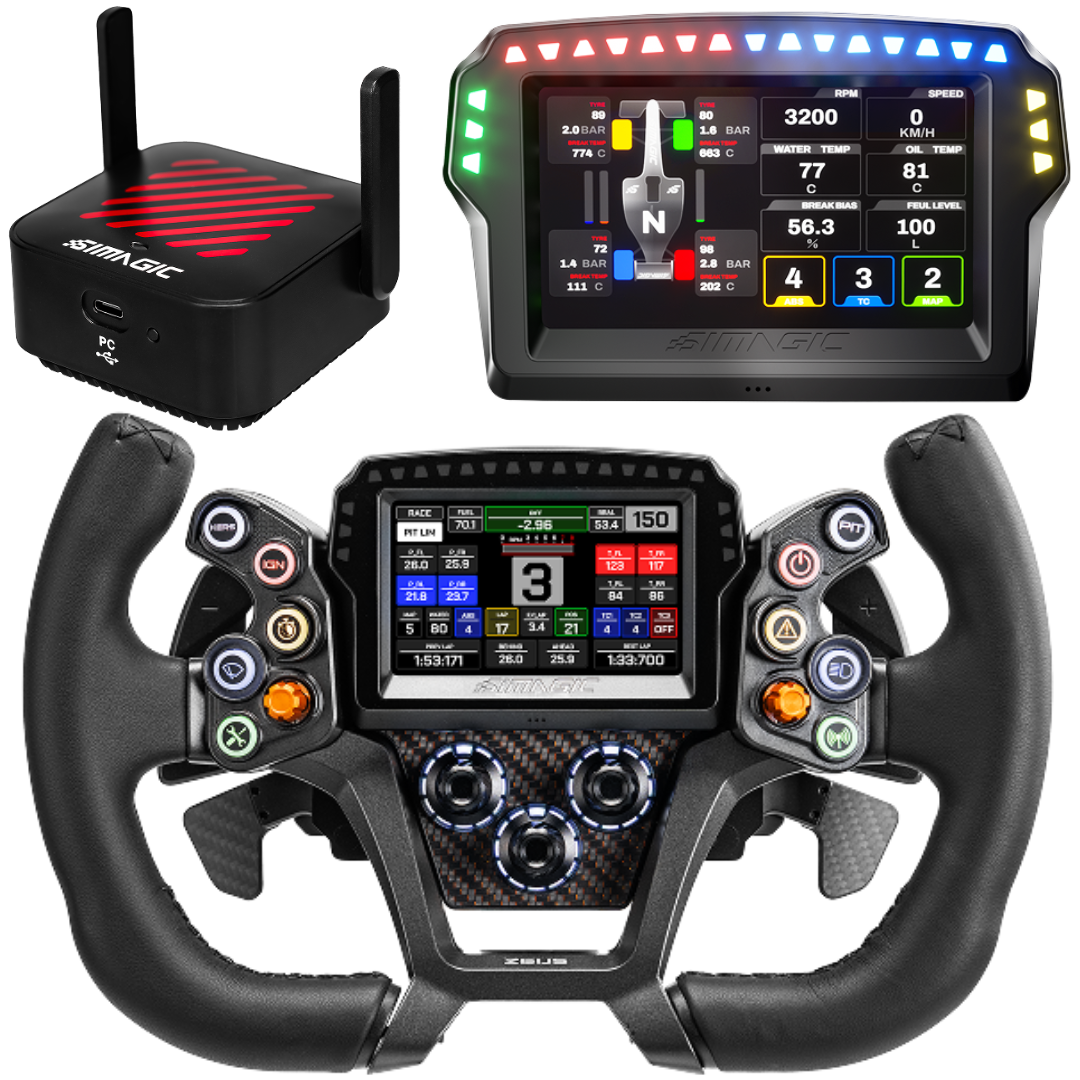 SIMAGIC Zeus GT with MagicDash 4 and AirLink – wireless telemetry GT wheel setup