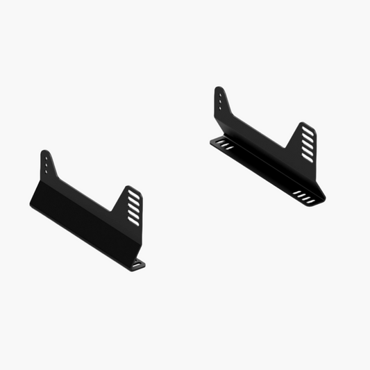 Two black metal brackets on a white background