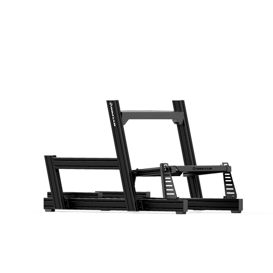 Black adjustable TV stand on a white background