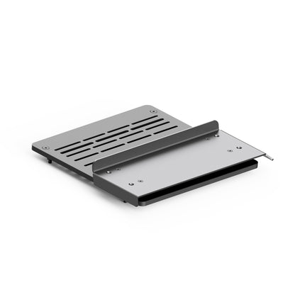 Metallic laptop stand on a white background