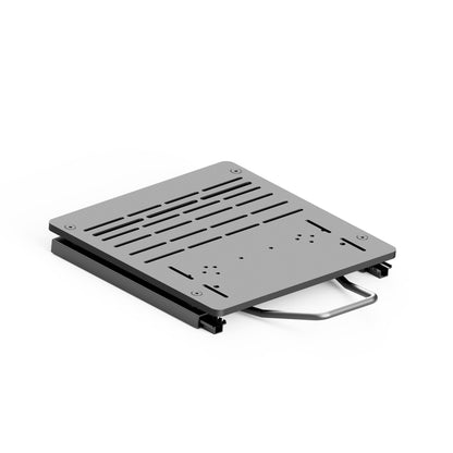 Metal laptop stand on a white background