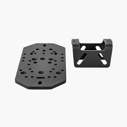Two black metal brackets on a white background