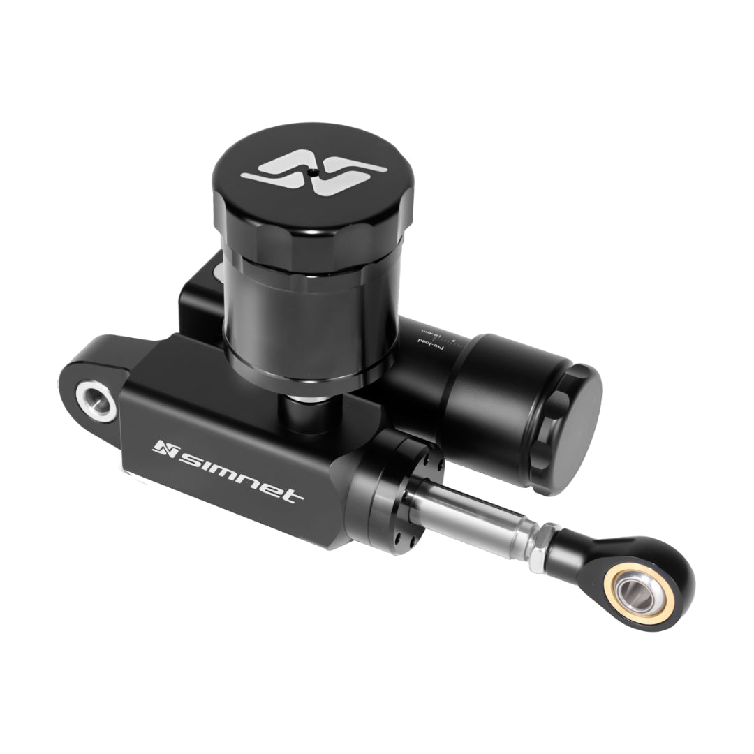 Black mechanical component with 'Simnet' branding on a white background