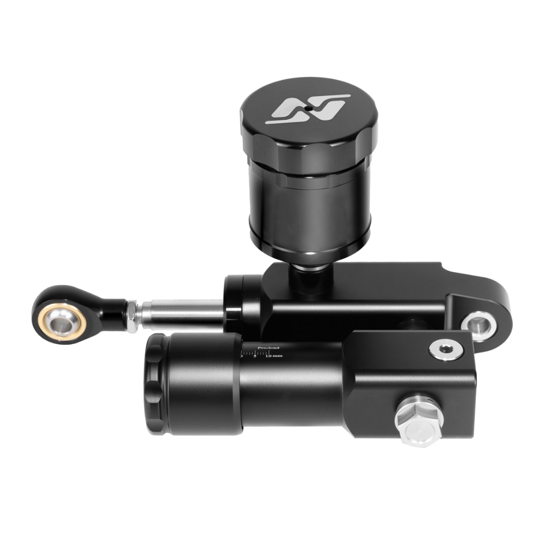 Black mechanical component with a brand logo on a white background