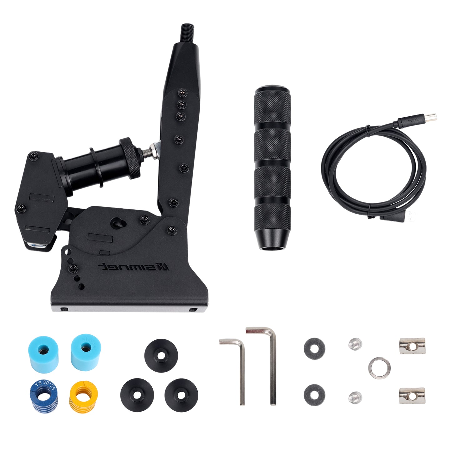 Mechanical tool set with components on a white background