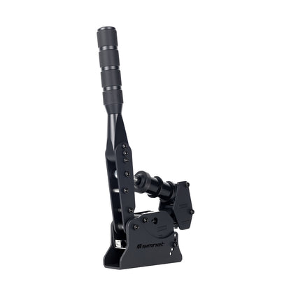 Black mechanical device with a handle on a white background