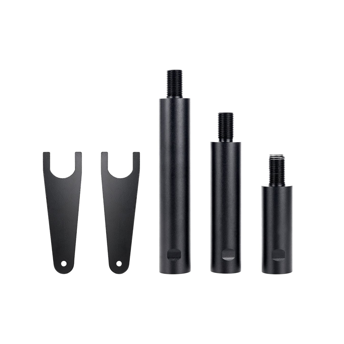 Set of black metal tools on a white background