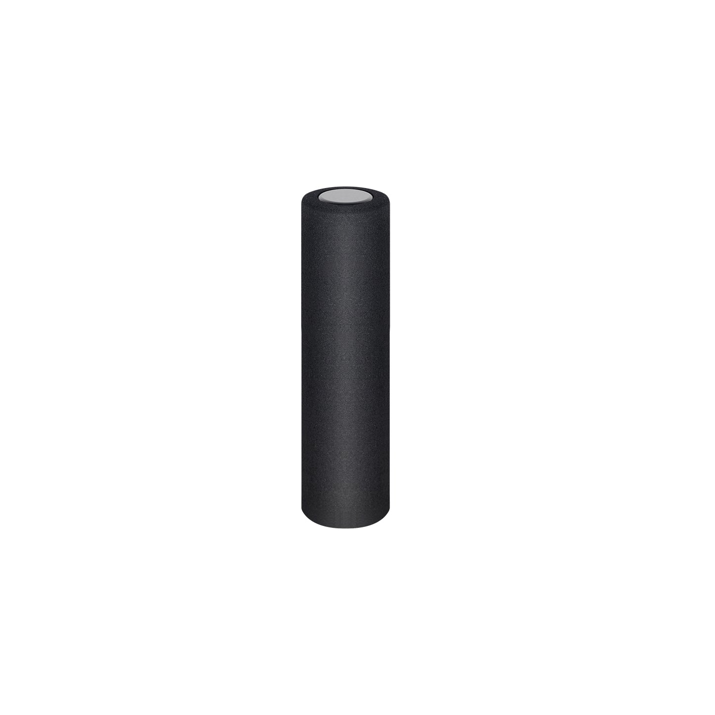Black cylindrical object on a white background
