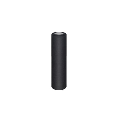 Black cylindrical object on a white background