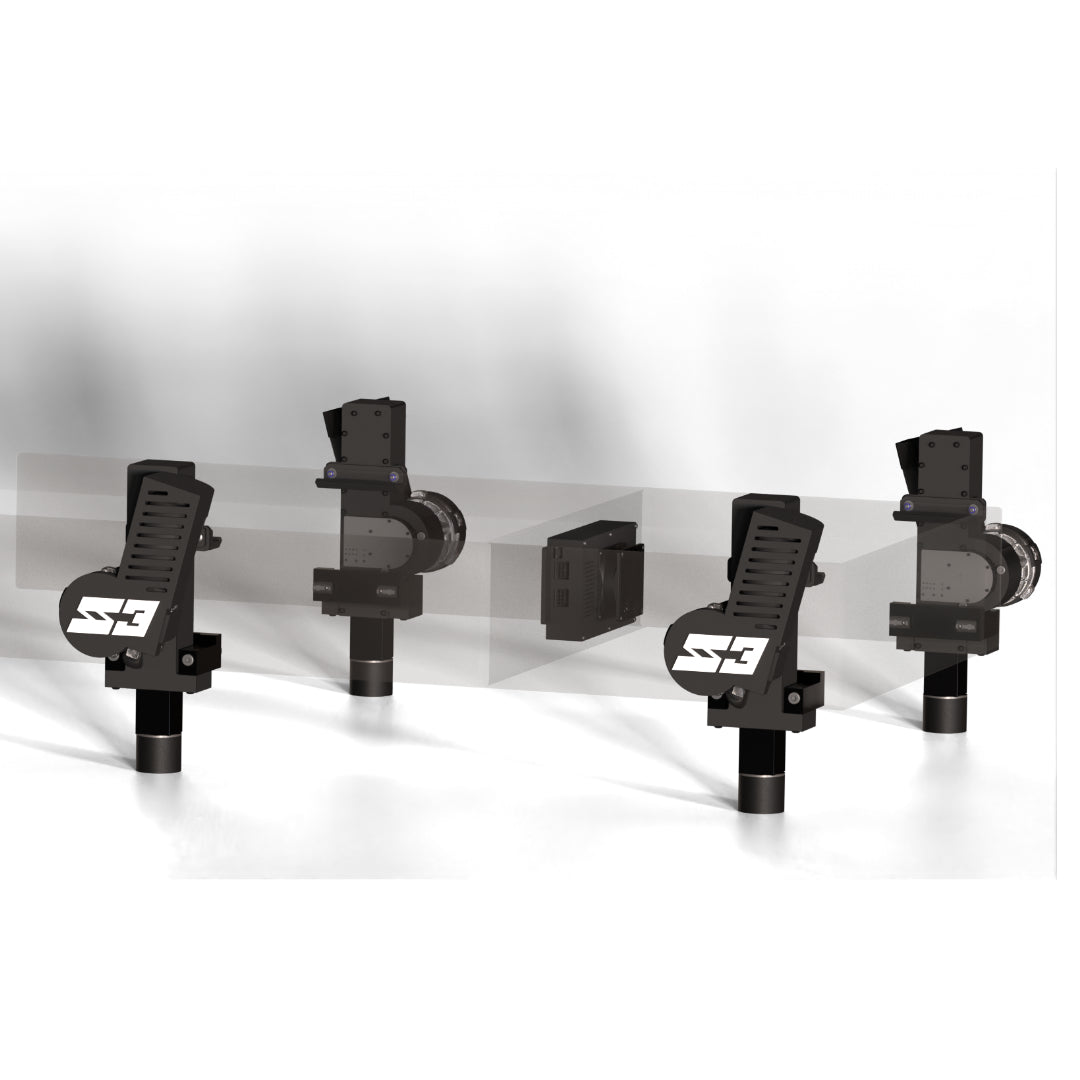 Set of black rifle bipods on a white background