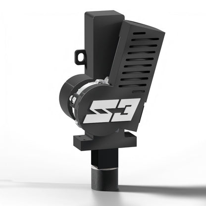 Black mechanical component with 'S3' branding on a white background