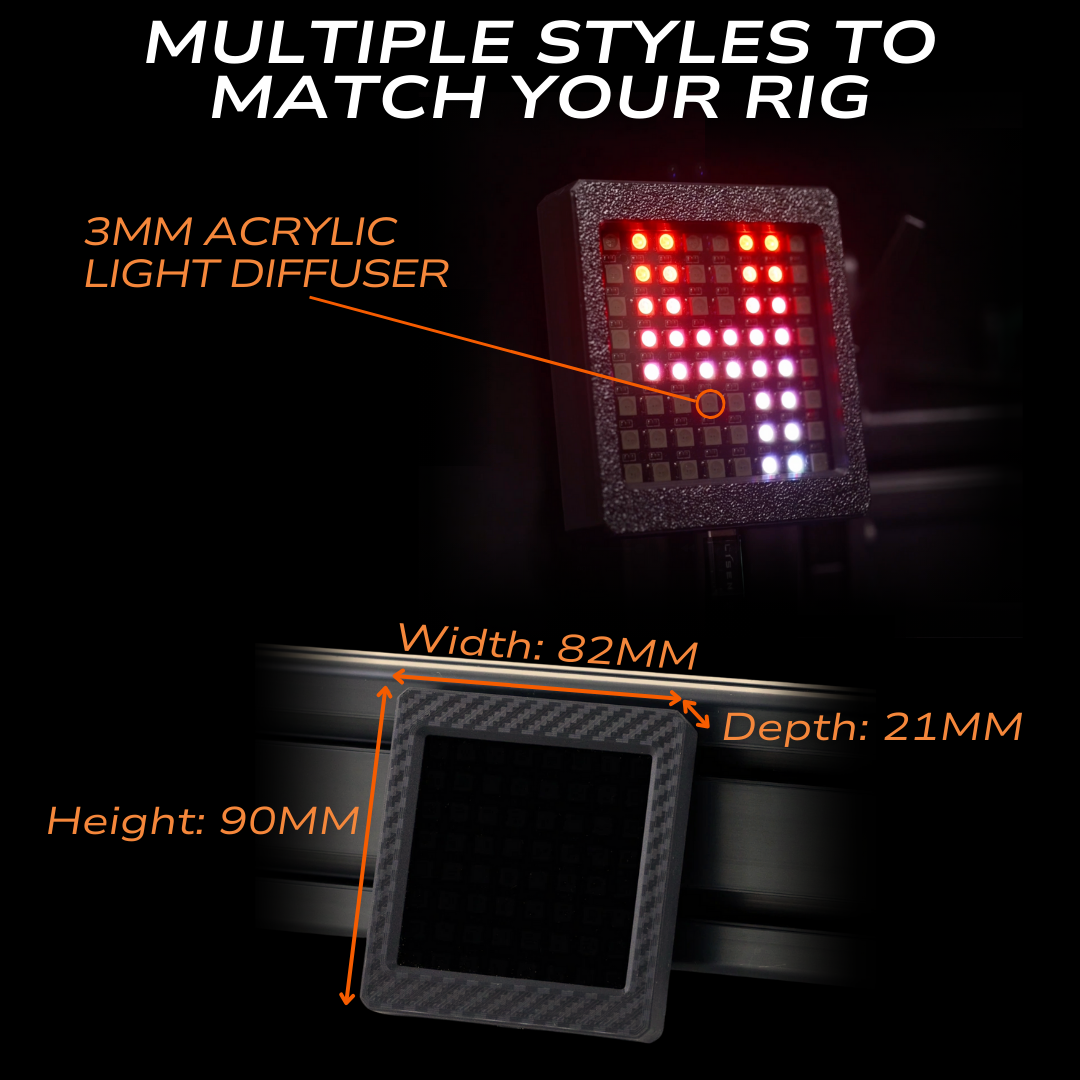 LED light diffuser with dimensions and text on a dark background