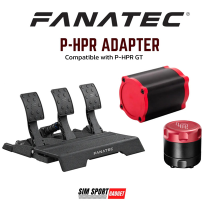 Fanatec P-HPR adapter with pedals and red components on a white background