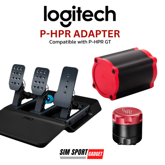 Logitech P-HPR adapter with pedals and a red component on a white background