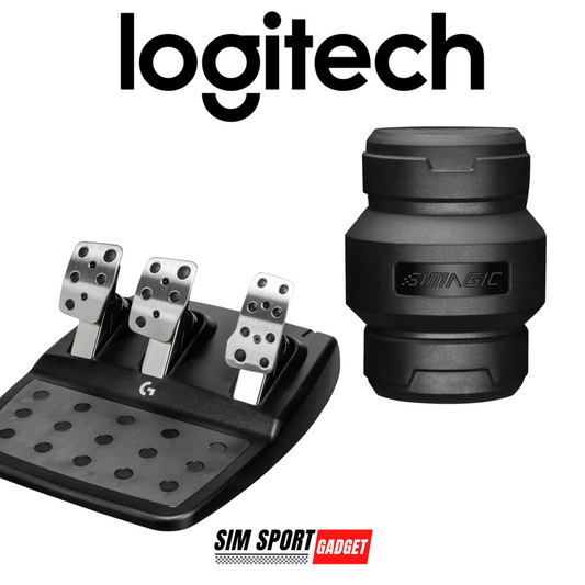 Logitech sim sport gadget with 'Sim Magic' branding on a white background