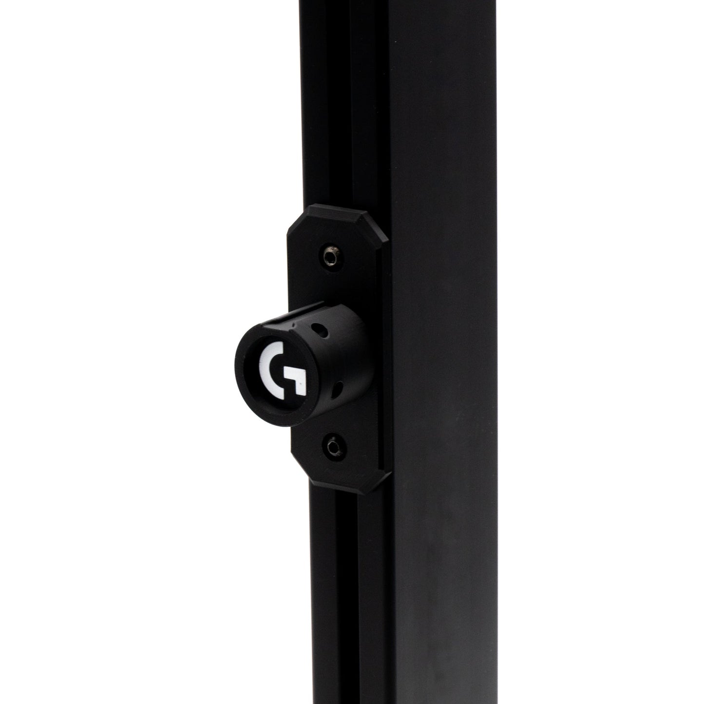 Black gaming monitor with a visible brand logo on a white background