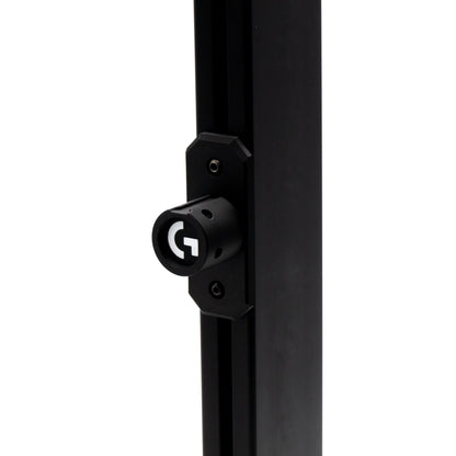 Black gaming monitor with a visible brand logo on a white background