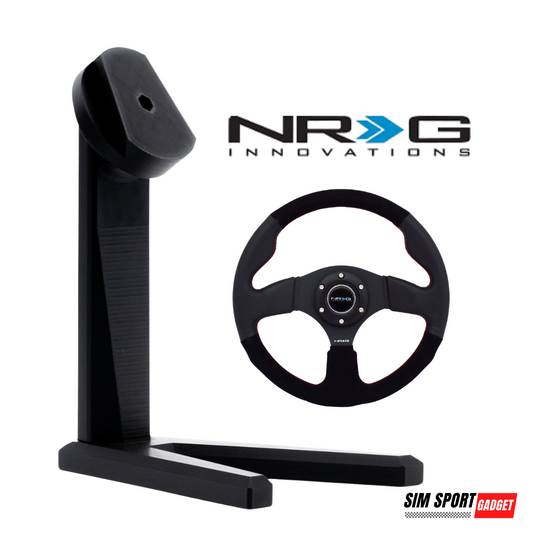 SimSportGadget NRG QR Wheel Display Stand – front display view for sim racing wheel
