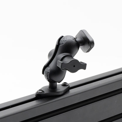 Black car roof rack mount on a white background