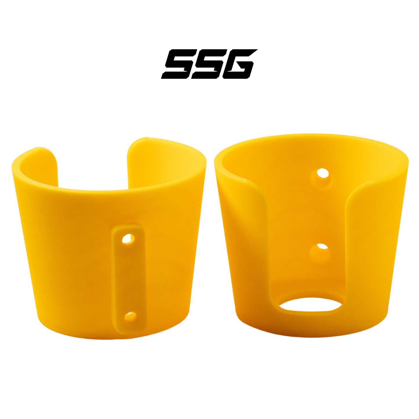 Two yellow protective gear covers with SSG logo on a white background